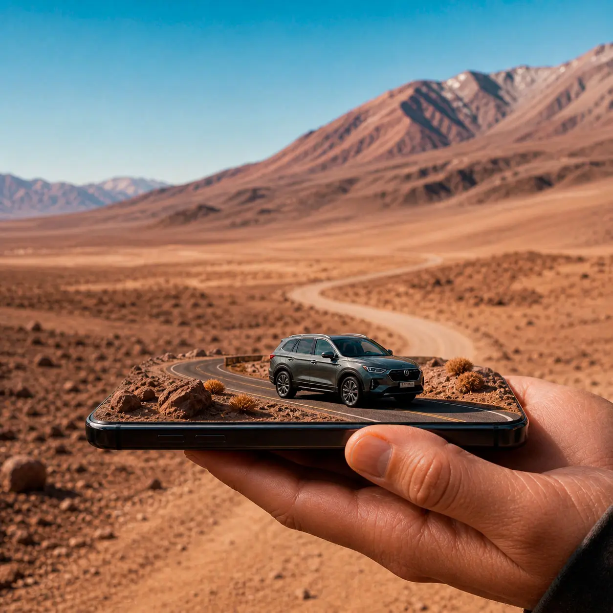 Vehículo conectado con GO GPS en una ruta del norte de Chile