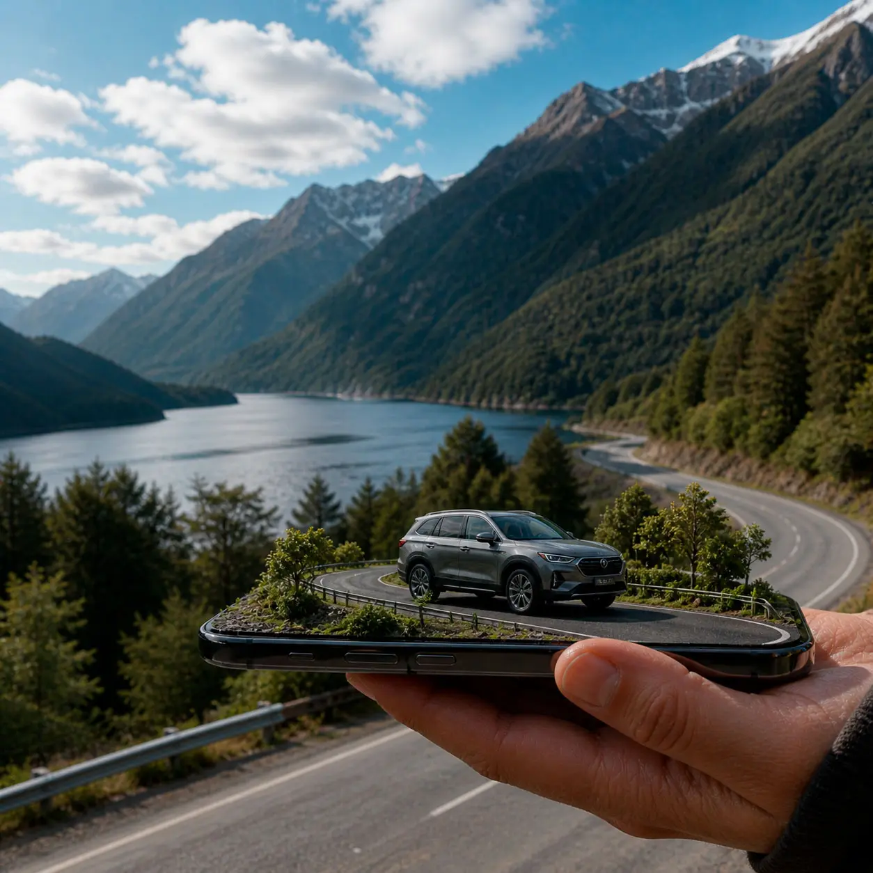 Vehículo conectado con GO GPS en una ruta del sur de Chile